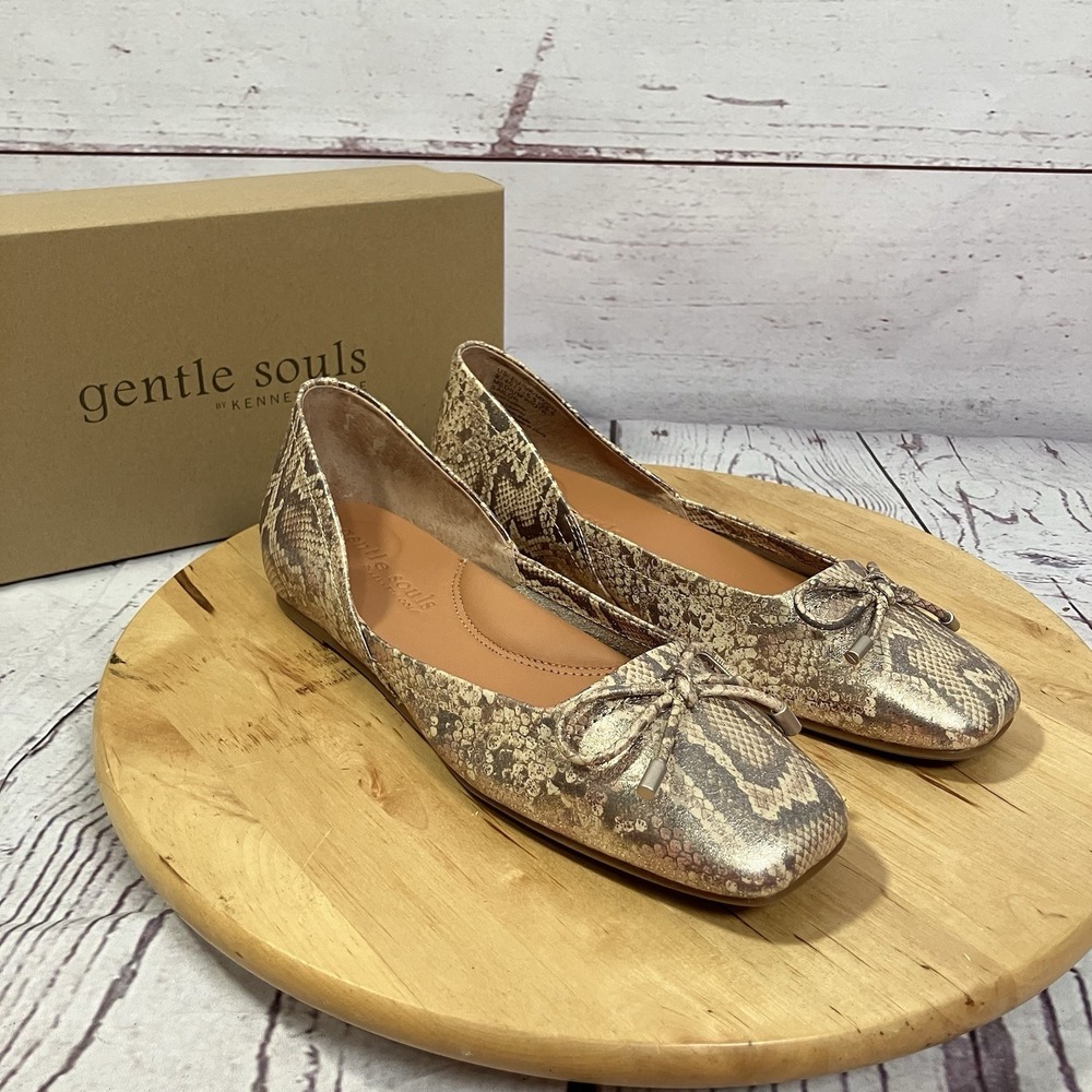 Gentle Souls by Kenneth Cole Sailor Snakeskin Flats Womens 9 Metallic Comfort